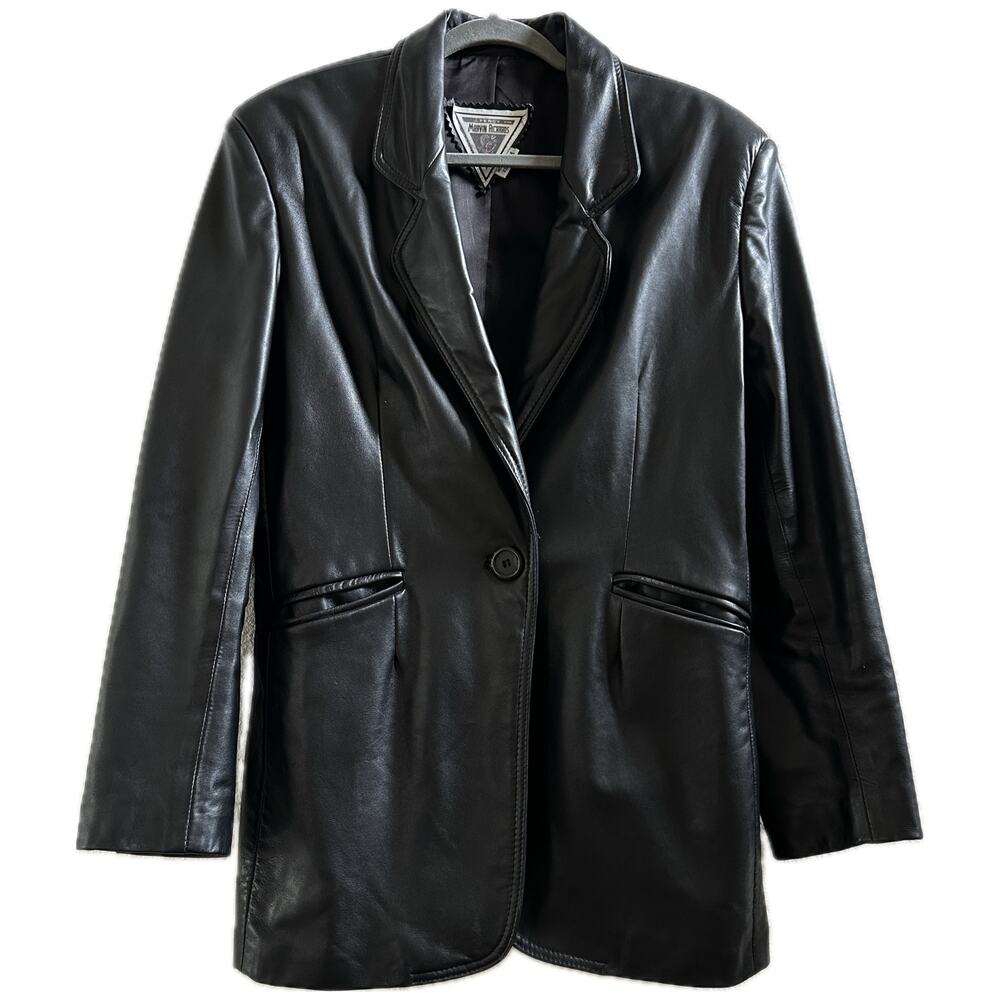 Vintage Black Leather Blazer J Percy Marvin Richards M